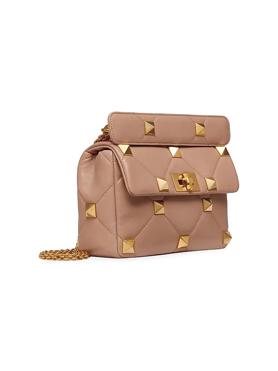 Valentino Garavani Women's Roman Stud The Shoulder Bag in Nappa With Chain - Rose Cannelle | Thumbnail 2