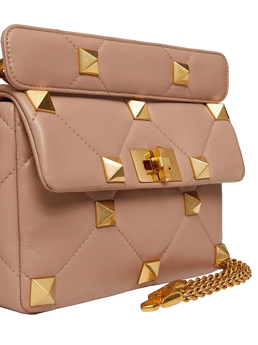 Valentino Garavani Women's Roman Stud The Shoulder Bag in Nappa With Chain - Rose Cannelle | Thumbnail 7