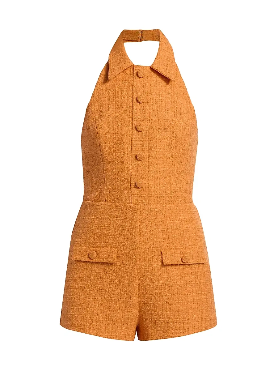 Amanda Uprichard Women's Archer Halterneck Romper - Orange | Image 1 Amanda Uprichard Women's Archer Halterneck Romper - Orange | Image 1
