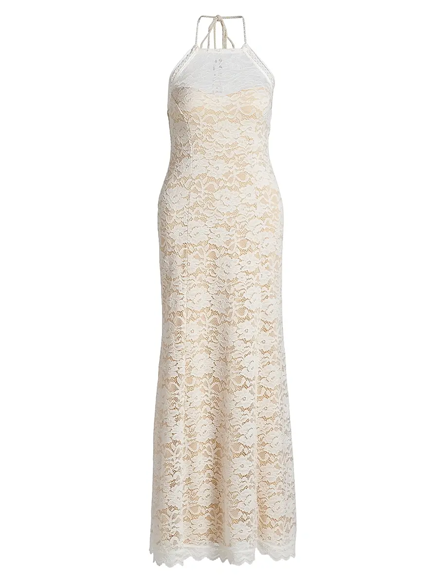 Generation Love Women's Garcia Lace Halterneck Maxi Dress - White Beige | Image 1 Generation Love Women's Garcia Lace Halterneck Maxi Dress - White Beige | Image 1