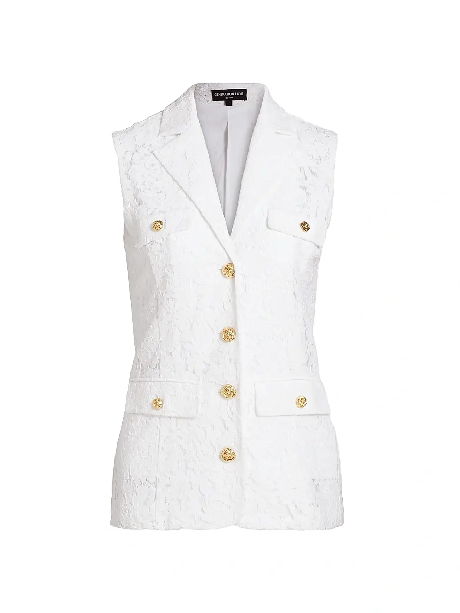 Generation Love Women's Curtis Floral Lace Sleeveless Blazer - White | Image 1 Generation Love Women's Curtis Floral Lace Sleeveless Blazer - White | Image 1
