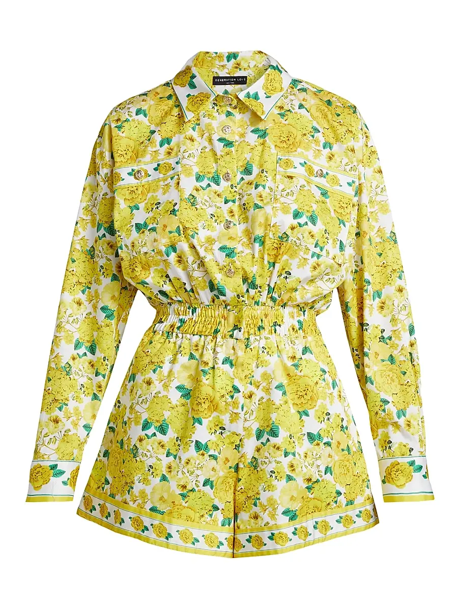 Generation Love Women's Yera Floral Romper - Floral Fantasy White Yellow | Image 1 Generation Love Women's Yera Floral Romper - Floral Fantasy White Yellow | Image 1