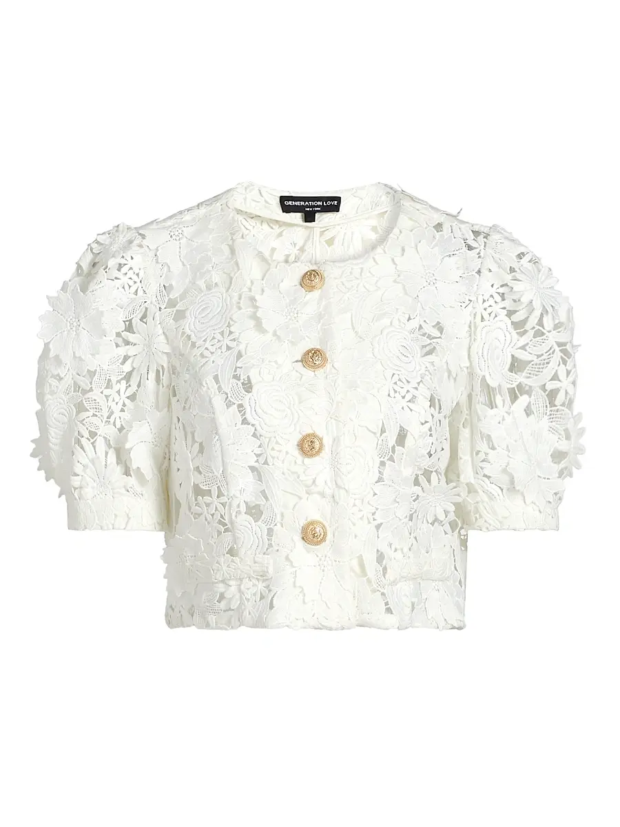 Generation Love Women's Joanie 3D Lace Jacket - White | Image 1 Generation Love Women's Joanie 3D Lace Jacket - White | Image 1