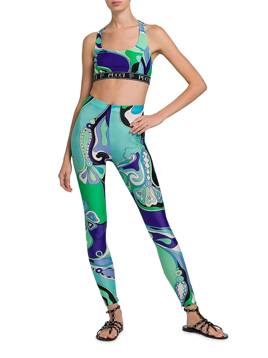 Pucci Women's Abstract-Print Racerback Sports Bra - Verde Lilla | Thumbnail 2 Pucci Women's Abstract-Print Racerback Sports Bra - Verde Lilla | Thumbnail 2