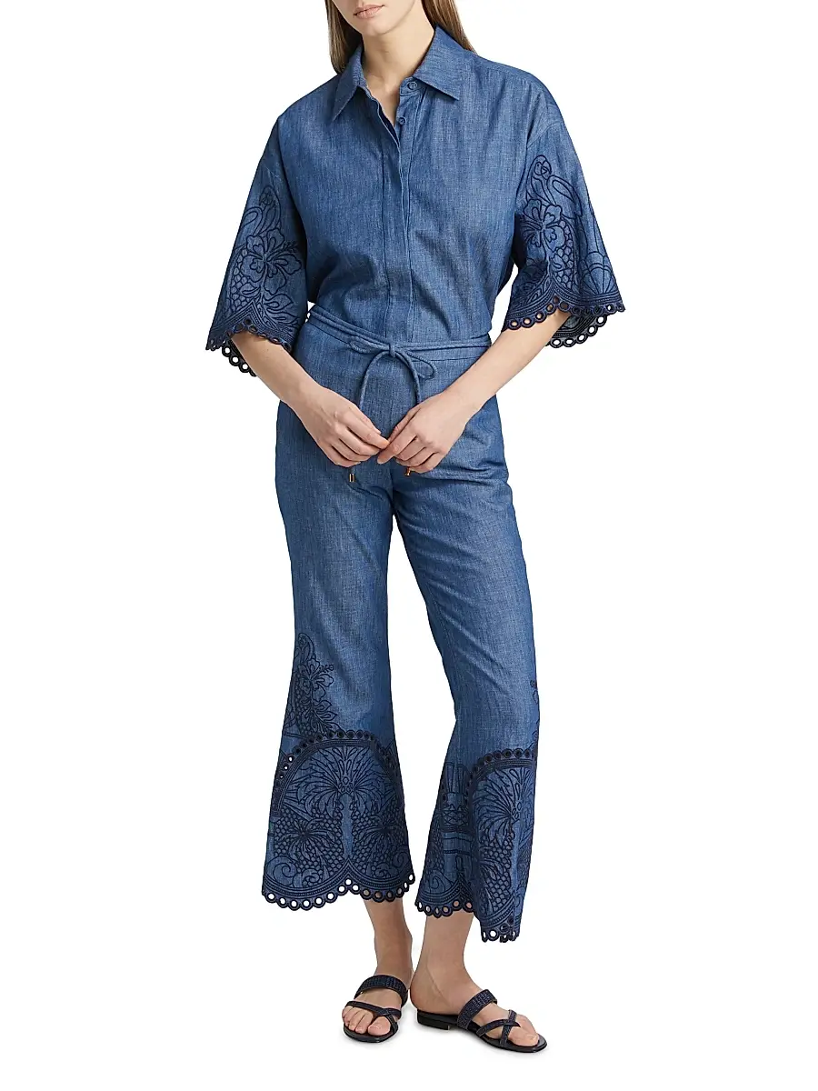 Zimmermann Women's Coco Embroidered Cotton Flared Pants | Thumbnail 2 Zimmermann Women's Coco Embroidered Cotton Flared Pants | Thumbnail 2