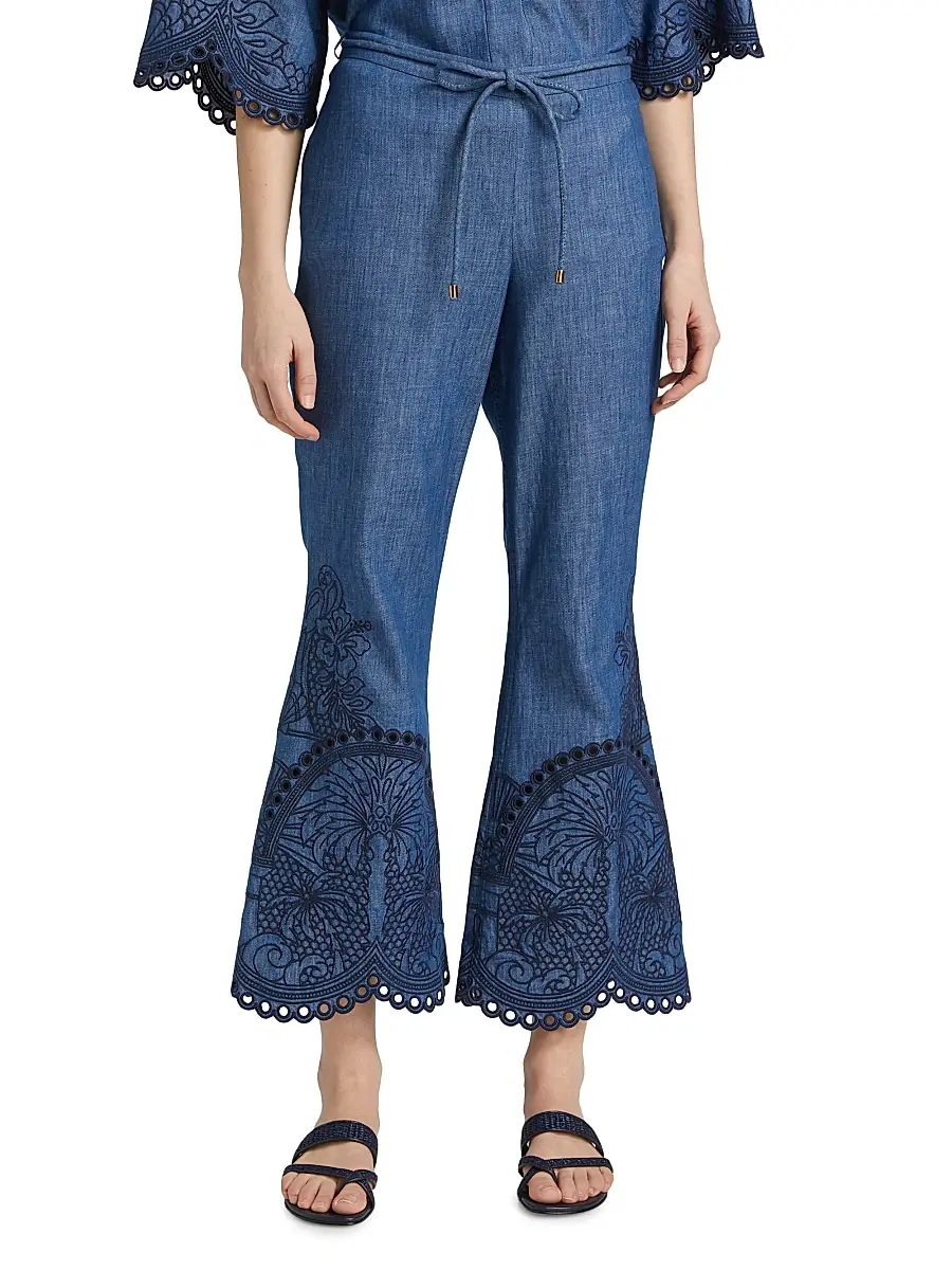 Zimmermann Women's Coco Embroidered Cotton Flared Pants | Thumbnail 3 Zimmermann Women's Coco Embroidered Cotton Flared Pants | Thumbnail 3