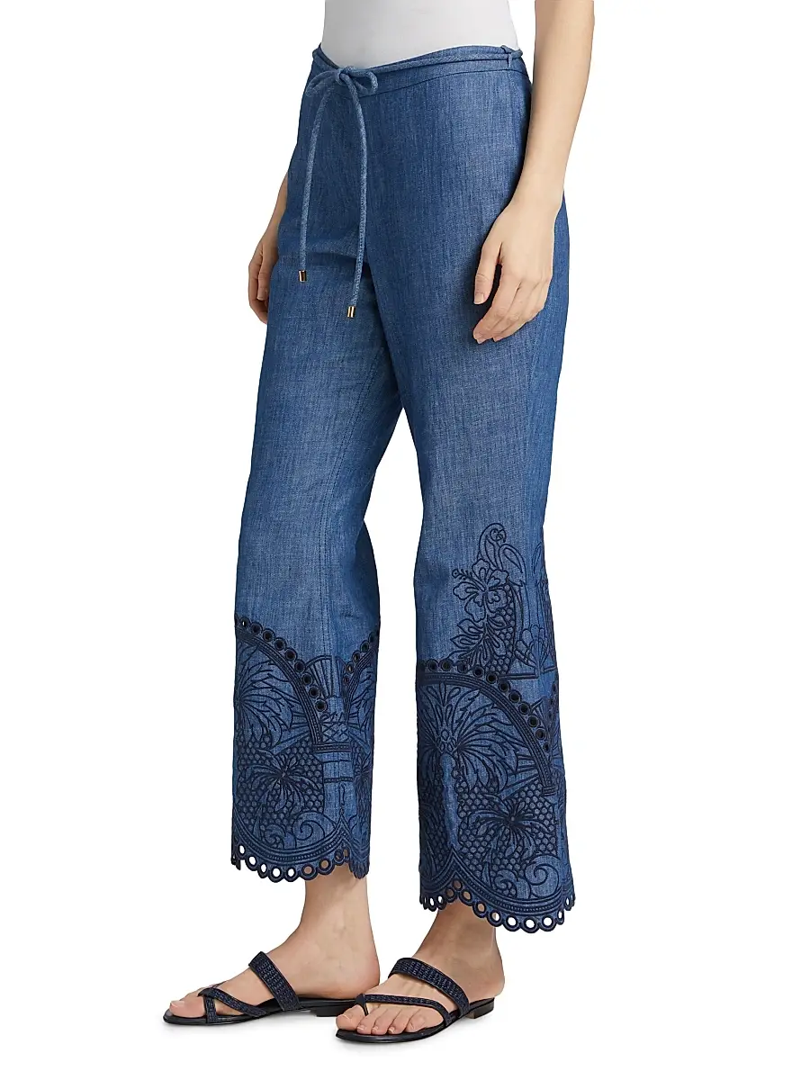 Zimmermann Women's Coco Embroidered Cotton Flared Pants | Thumbnail 4 Zimmermann Women's Coco Embroidered Cotton Flared Pants | Thumbnail 4