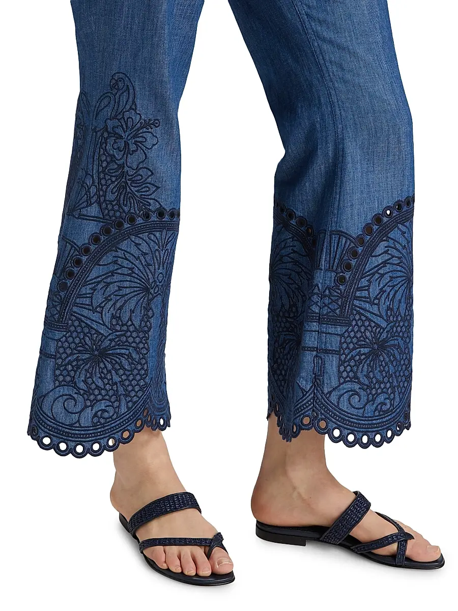 Zimmermann Women's Coco Embroidered Cotton Flared Pants | Thumbnail 6 Zimmermann Women's Coco Embroidered Cotton Flared Pants | Thumbnail 6