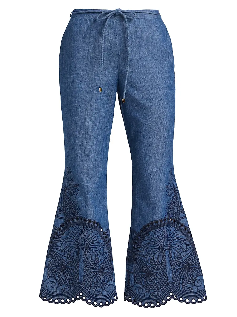 Zimmermann Women's Coco Embroidered Cotton Flared Pants