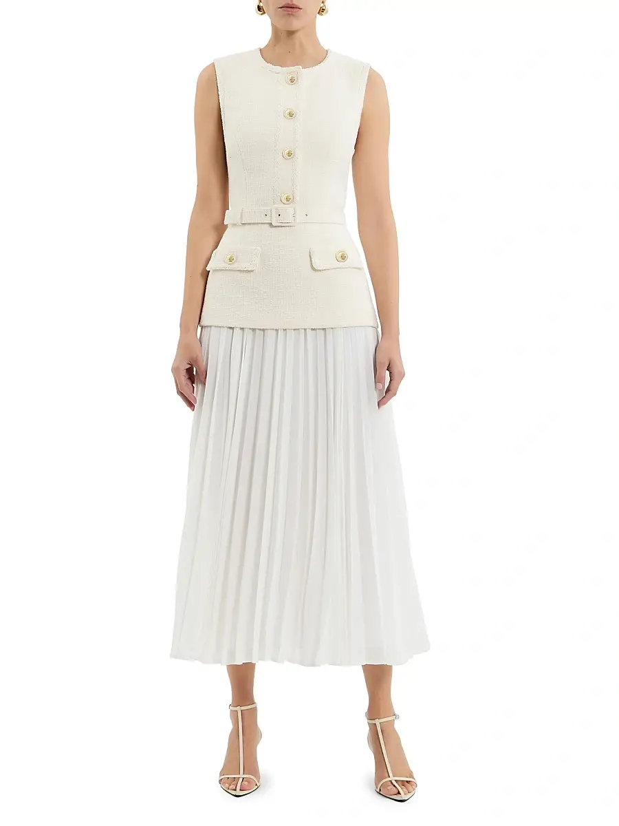 Rebecca Vallance Women's Jonie Belted Mixed-Media Midi-Dress | Thumbnail 2 Rebecca Vallance Women's Jonie Belted Mixed-Media Midi-Dress | Thumbnail 2