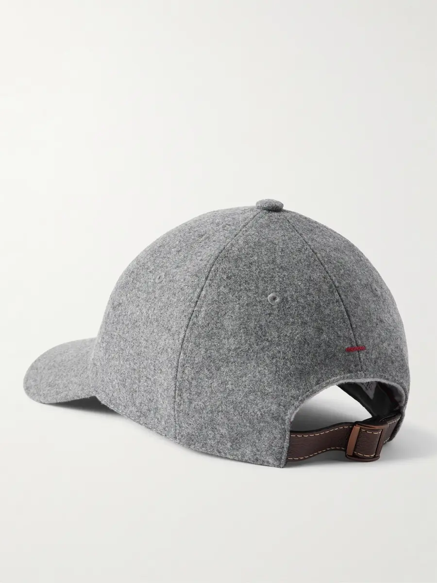 Brunello Cucinelli Logo-Embroidered Leather-Trimmed Wool-Flannel Baseball Cap - Men | Thumbnail 3 Brunello Cucinelli Logo-Embroidered Leather-Trimmed Wool-Flannel Baseball Cap - Men | Thumbnail 3