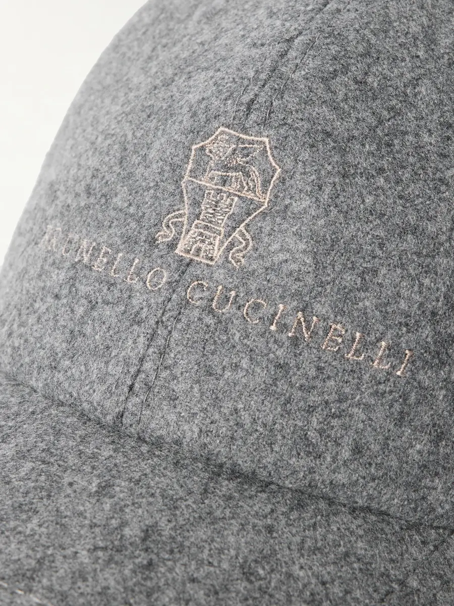 Brunello Cucinelli Logo-Embroidered Leather-Trimmed Wool-Flannel Baseball Cap - Men | Thumbnail 4 Brunello Cucinelli Logo-Embroidered Leather-Trimmed Wool-Flannel Baseball Cap - Men | Thumbnail 4