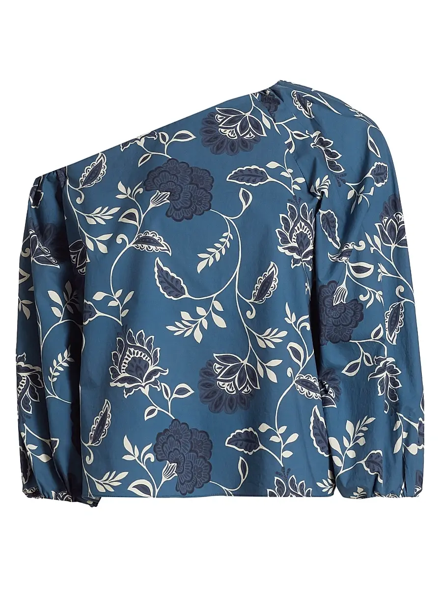 Tanya Taylor Women's Tabitha Floral Cotton Off-The-Shoulder Top - French Blue Cream | Image 1 Tanya Taylor Women's Tabitha Floral Cotton Off-The-Shoulder Top - French Blue Cream | Image 1