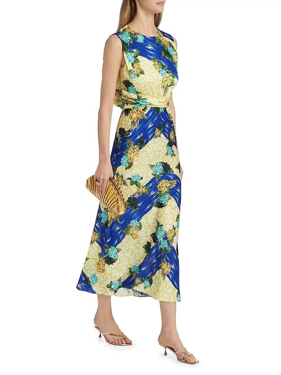 Saloni Women's Paw25 Gwen Floral Silk Sleeveless Midi-Dress | Thumbnail 2
