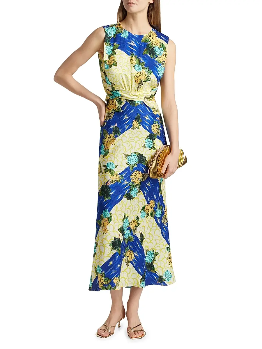 Saloni Women's Paw25 Gwen Floral Silk Sleeveless Midi-Dress | Thumbnail 3