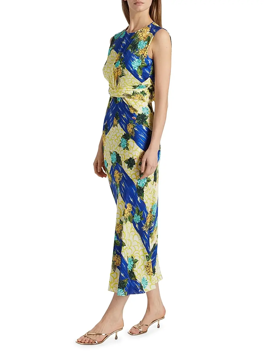 Saloni Women's Paw25 Gwen Floral Silk Sleeveless Midi-Dress | Thumbnail 4