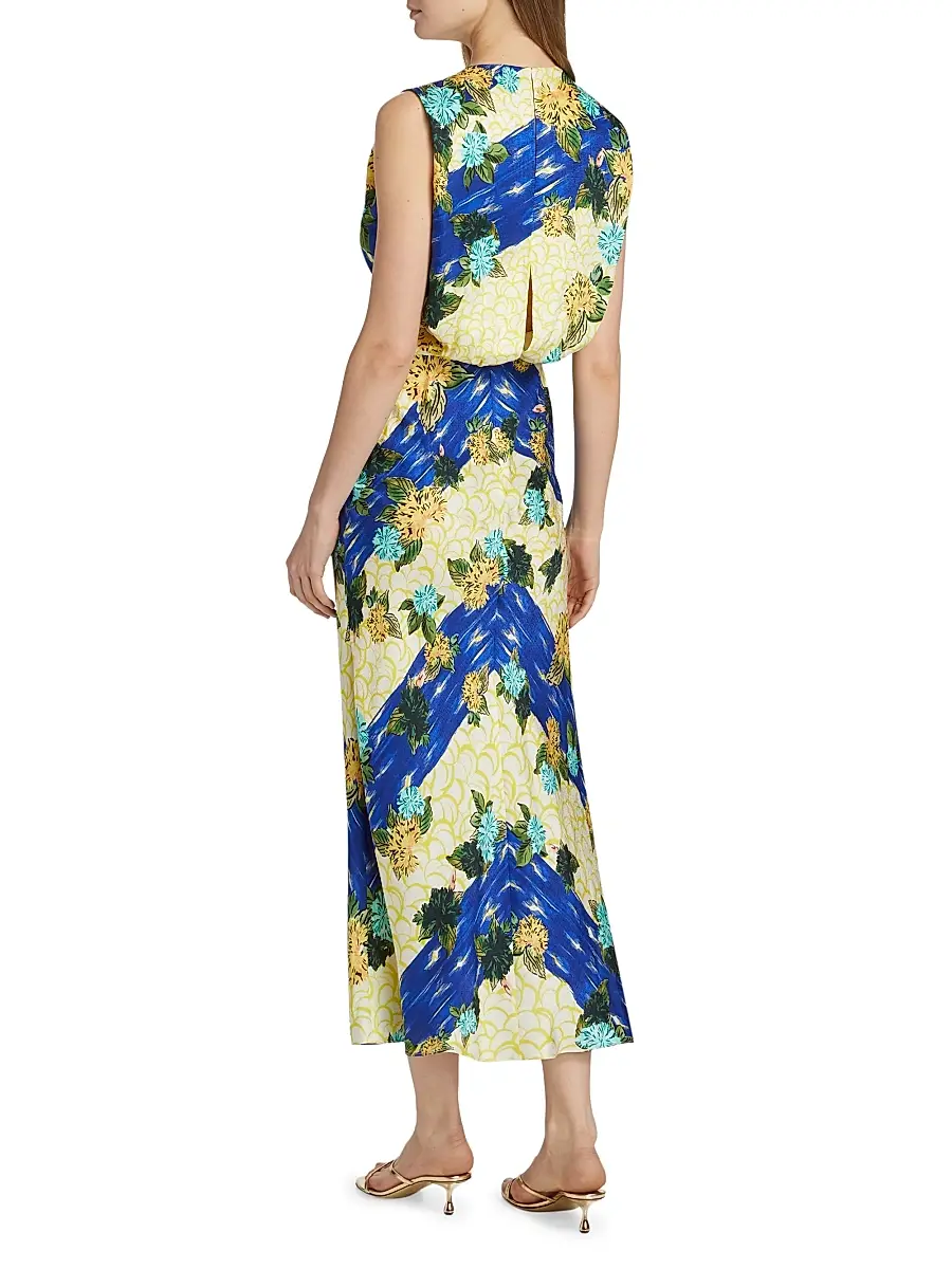 Saloni Women's Paw25 Gwen Floral Silk Sleeveless Midi-Dress | Thumbnail 5