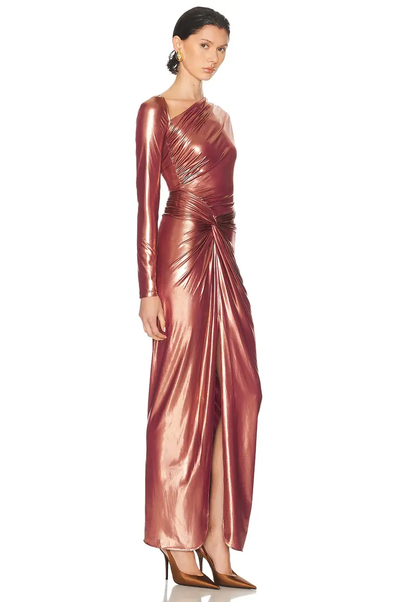 Lapointe Coated Jersey Asymmetric Draped Sarong Dress | Thumbnail 2