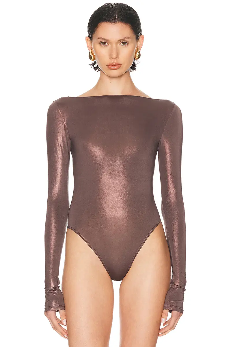 Lapointe Coated Jersey Boatneck Bodysuit | Thumbnail 2