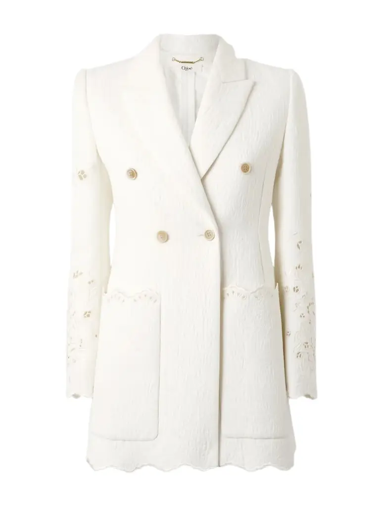 Double-breasted Broderie Anglaise Cotton-blend Cloqué Blazer