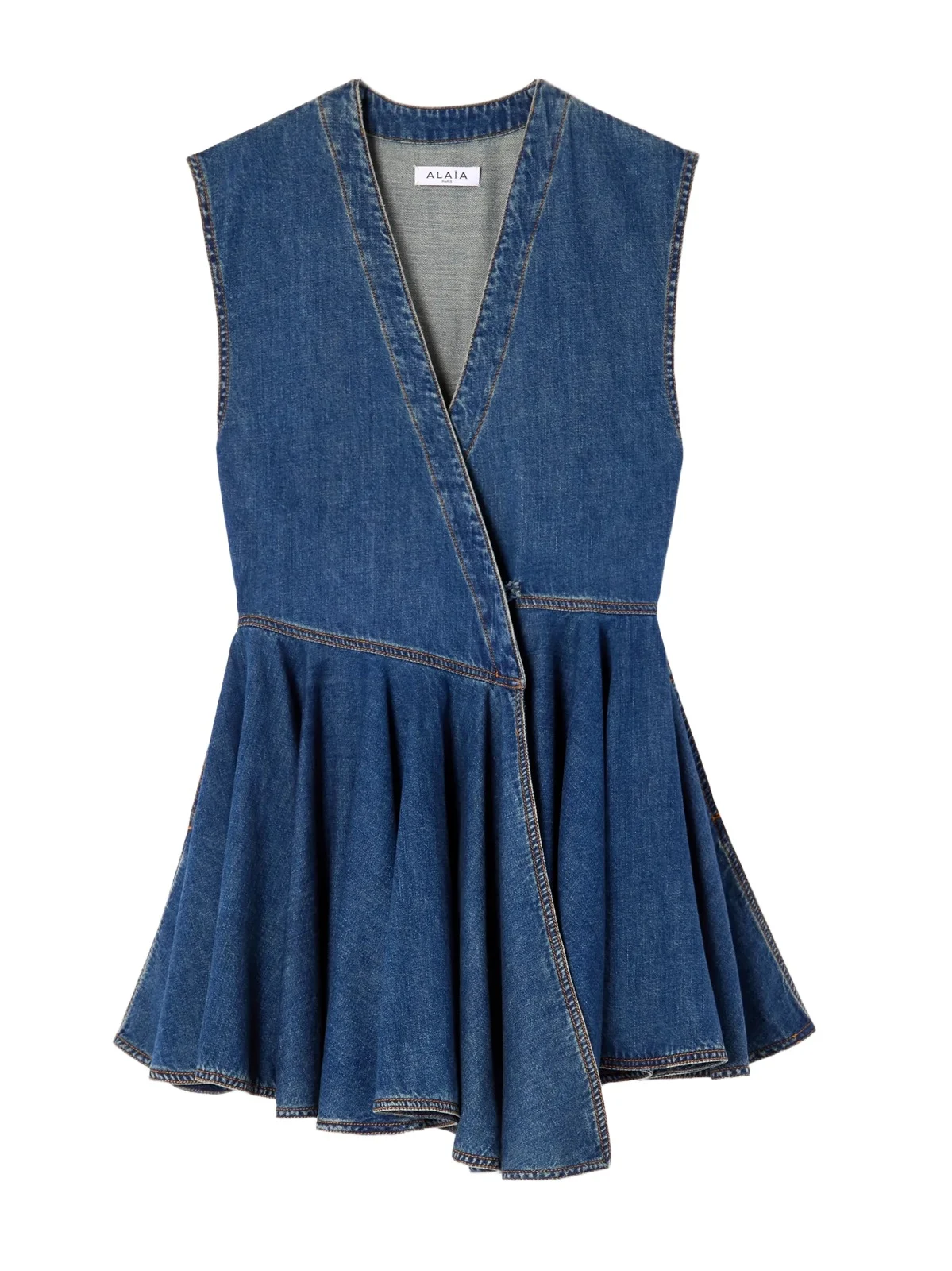 Asymmetric Wrap-effect Denim Mini Dress