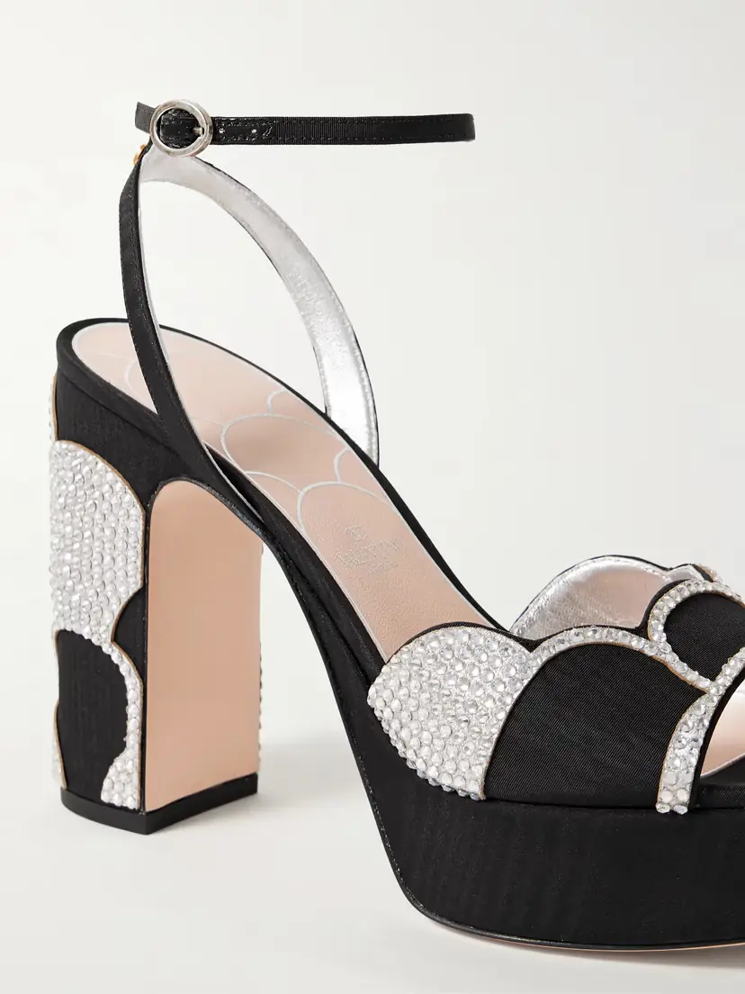 Valentino Garavani Bowow 110 Faille And Crystal-embellished Metallic Leather Platform Sandals | Thumbnail 4 Valentino Garavani Bowow 110 Faille And Crystal-embellished Metallic Leather Platform Sandals | Thumbnail 4