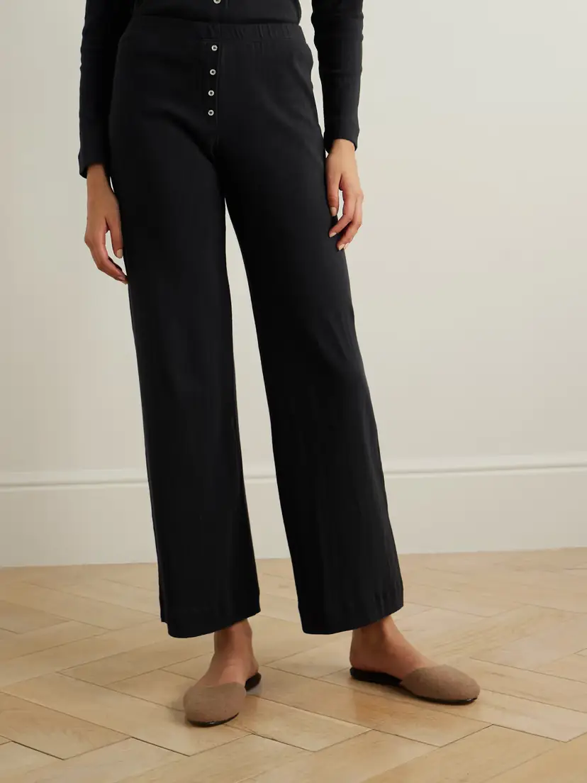LESET Boxer Pointelle-knit Cotton Wide-leg Pants | Thumbnail 2 LESET Boxer Pointelle-knit Cotton Wide-leg Pants | Thumbnail 2