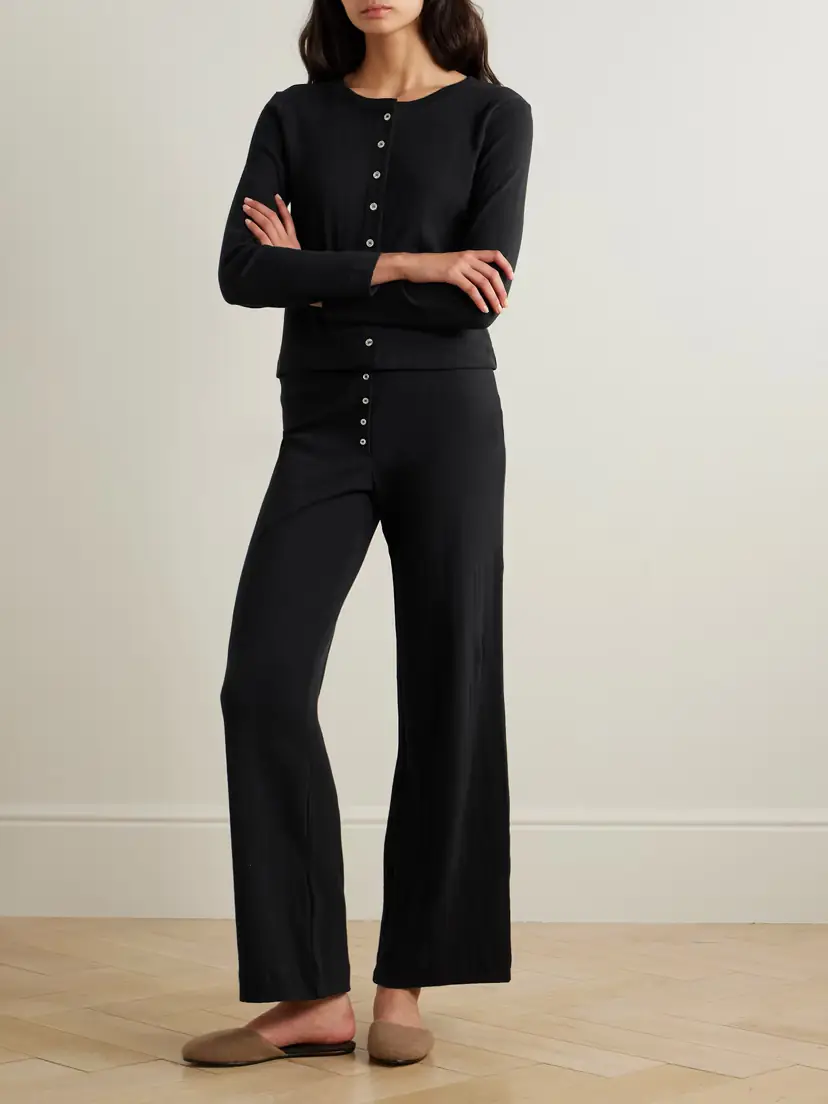 LESET Boxer Pointelle-knit Cotton Wide-leg Pants | Thumbnail 3 LESET Boxer Pointelle-knit Cotton Wide-leg Pants | Thumbnail 3
