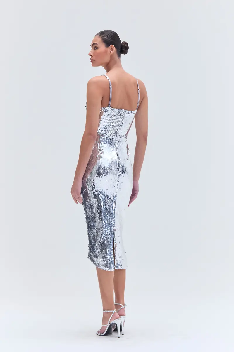 PatBo SILVER SEQUIN MIDI DRESS | Thumbnail 2 PatBo SILVER SEQUIN MIDI DRESS | Thumbnail 2