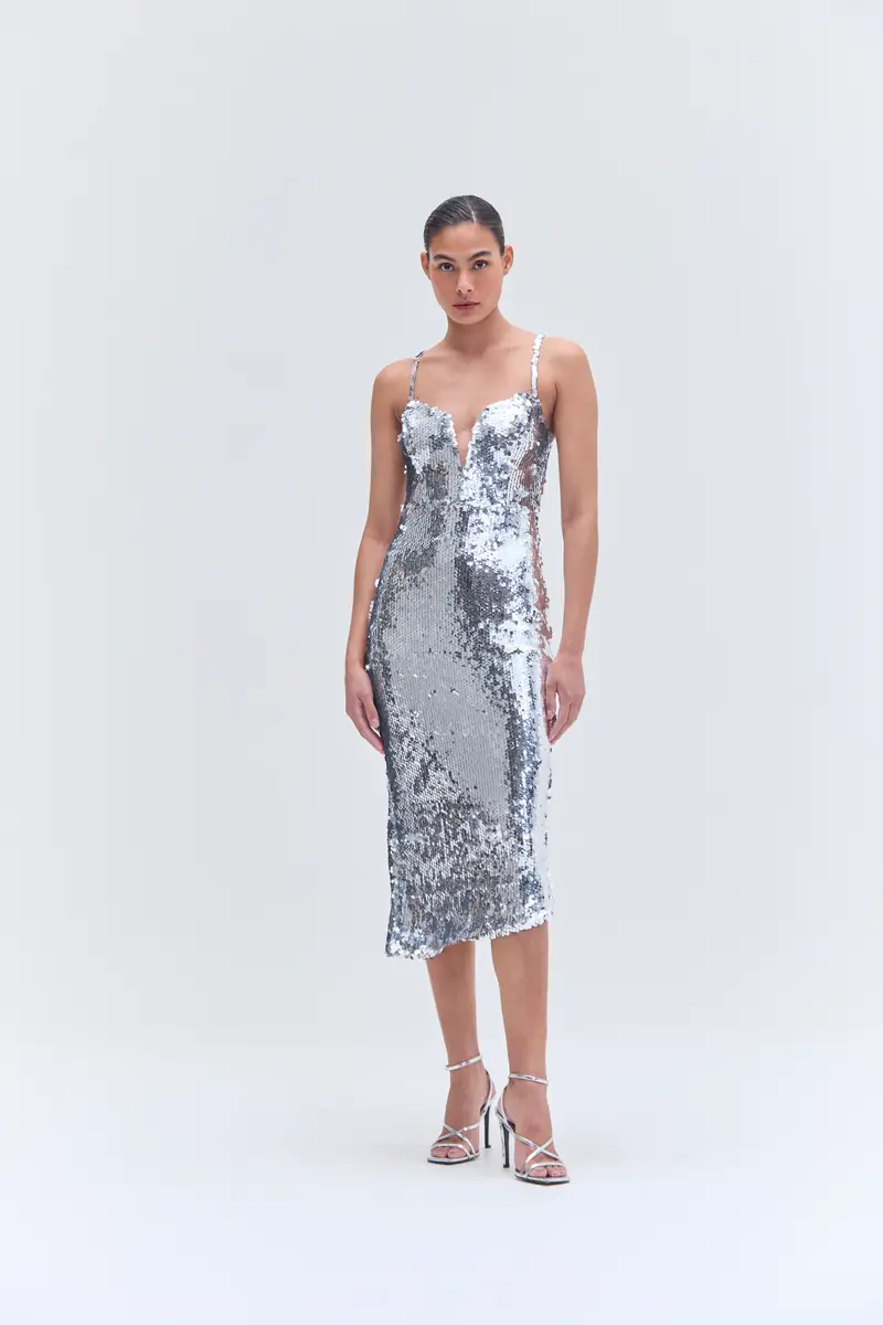 PatBo SILVER SEQUIN MIDI DRESS | Thumbnail 3 PatBo SILVER SEQUIN MIDI DRESS | Thumbnail 3