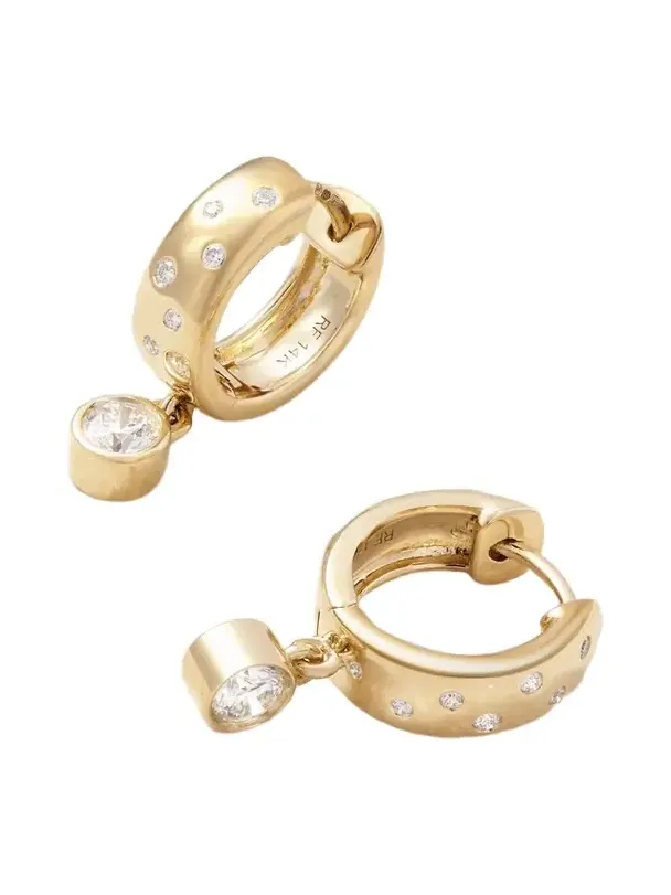 Polka-dot Drop 14-karat Gold Diamond Hoop Earrings