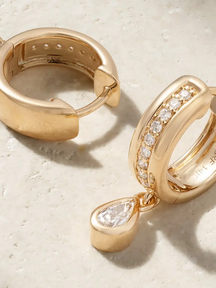 Roxanne First Stripe Drop 14-karat Gold Diamond Hoop Earrings | Thumbnail 3 Roxanne First Stripe Drop 14-karat Gold Diamond Hoop Earrings | Thumbnail 3