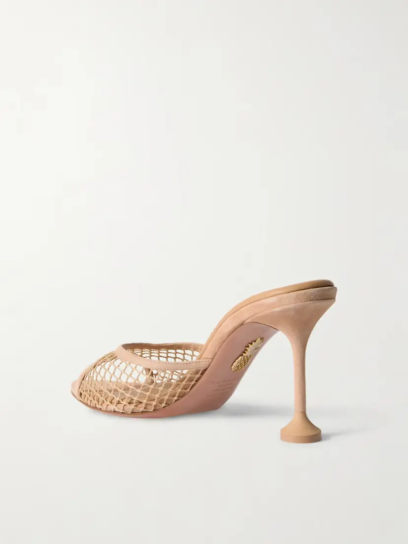 Aquazzura Bisous 85 Suede-trimmed Fishnet Mules | Thumbnail 3