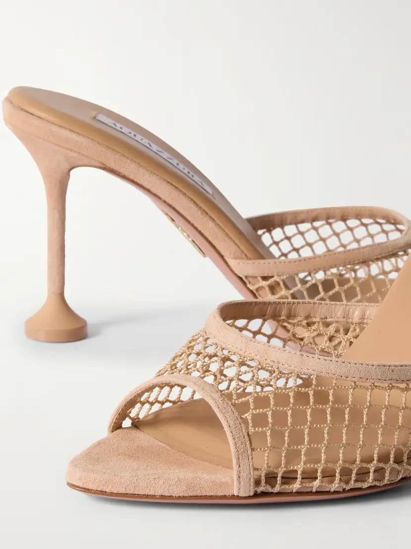 Aquazzura Bisous 85 Suede-trimmed Fishnet Mules | Thumbnail 4