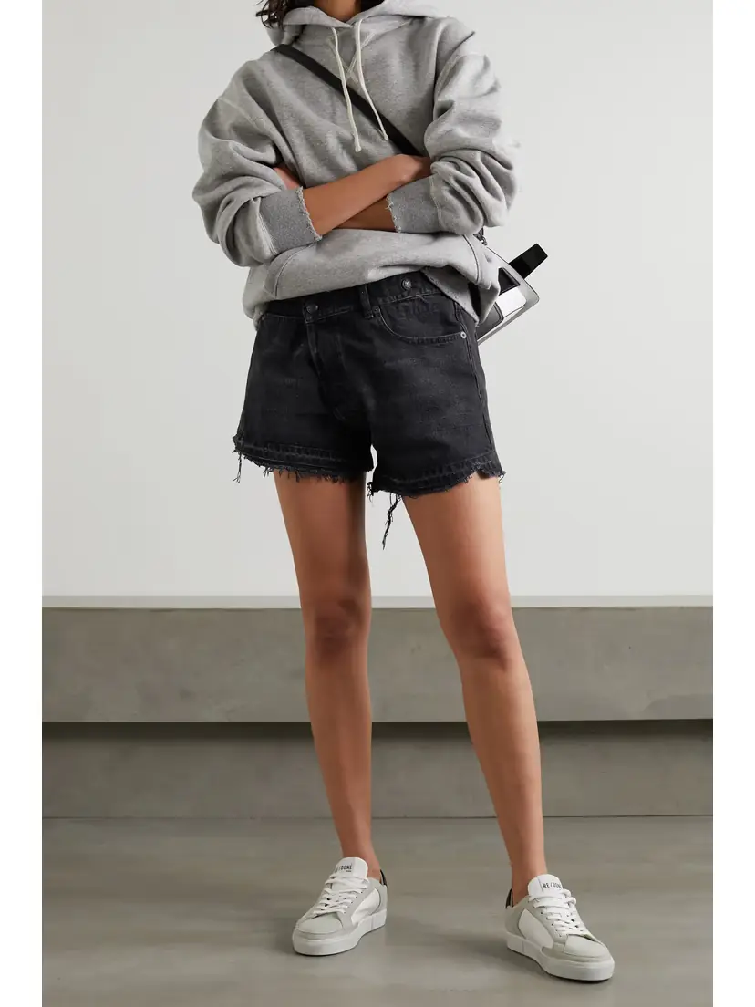 R13 Crossover Asymmetric Distressed Denim Shorts | Thumbnail 2