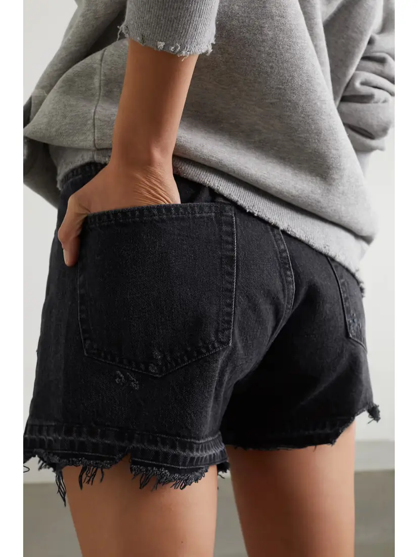 R13 Crossover Asymmetric Distressed Denim Shorts | Thumbnail 3