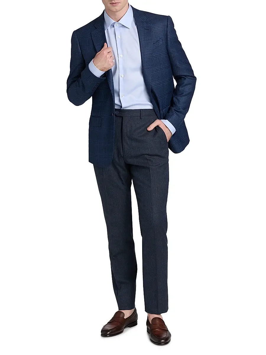 Emporio Armani Men's Flat Front Wool-Cotton Trousers | Thumbnail 2 Emporio Armani Men's Flat Front Wool-Cotton Trousers | Thumbnail 2