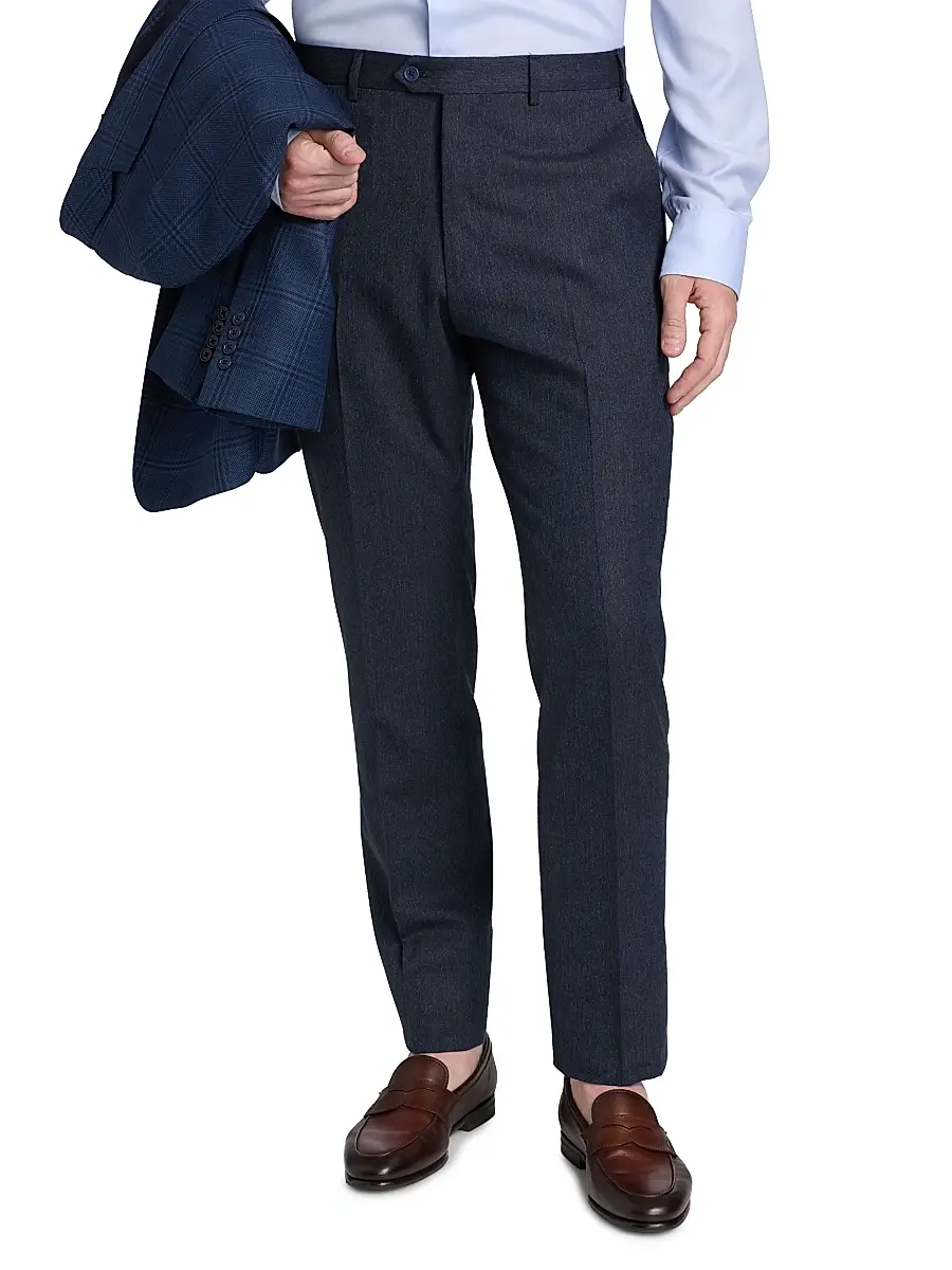 Emporio Armani Men's Flat Front Wool-Cotton Trousers | Thumbnail 3 Emporio Armani Men's Flat Front Wool-Cotton Trousers | Thumbnail 3