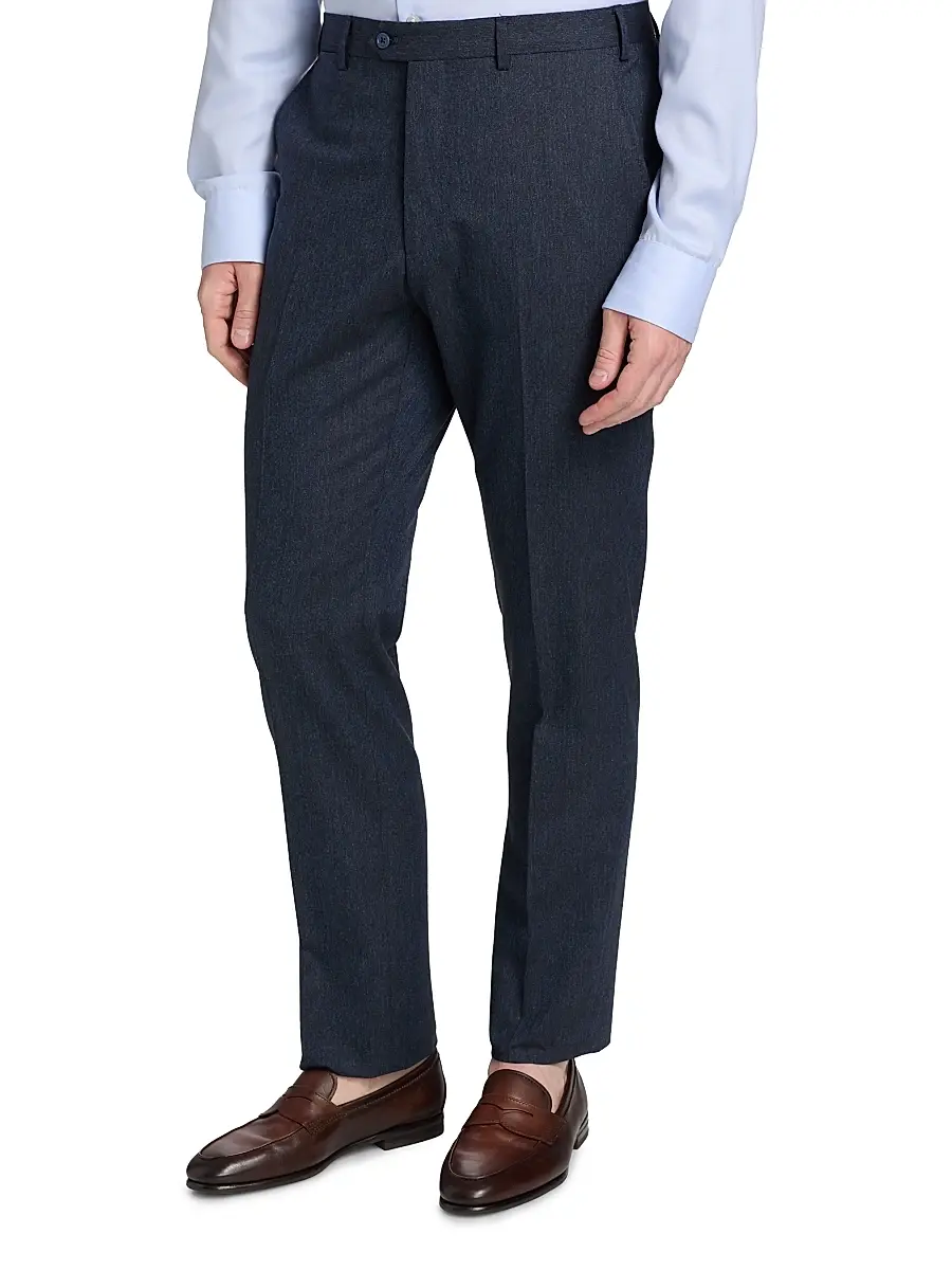 Emporio Armani Men's Flat Front Wool-Cotton Trousers | Thumbnail 4 Emporio Armani Men's Flat Front Wool-Cotton Trousers | Thumbnail 4
