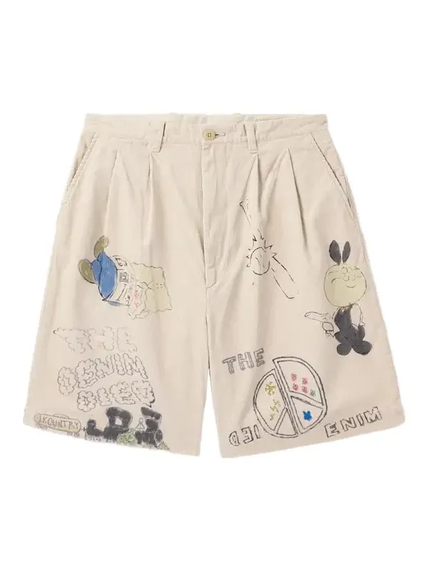 KAPITAL Memorial Paint Straight-Leg Printed Cotton-Corduroy Shorts - Men