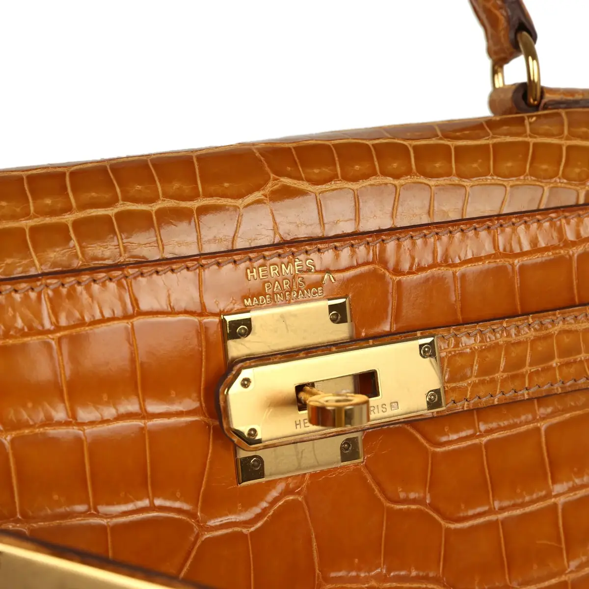 HERMÈS Vintage Hermes Kelly Sellier 28 Saffron Porosus Crocodile Gold Hardware | Thumbnail 7 HERMÈS Vintage Hermes Kelly Sellier 28 Saffron Porosus Crocodile Gold Hardware | Thumbnail 7