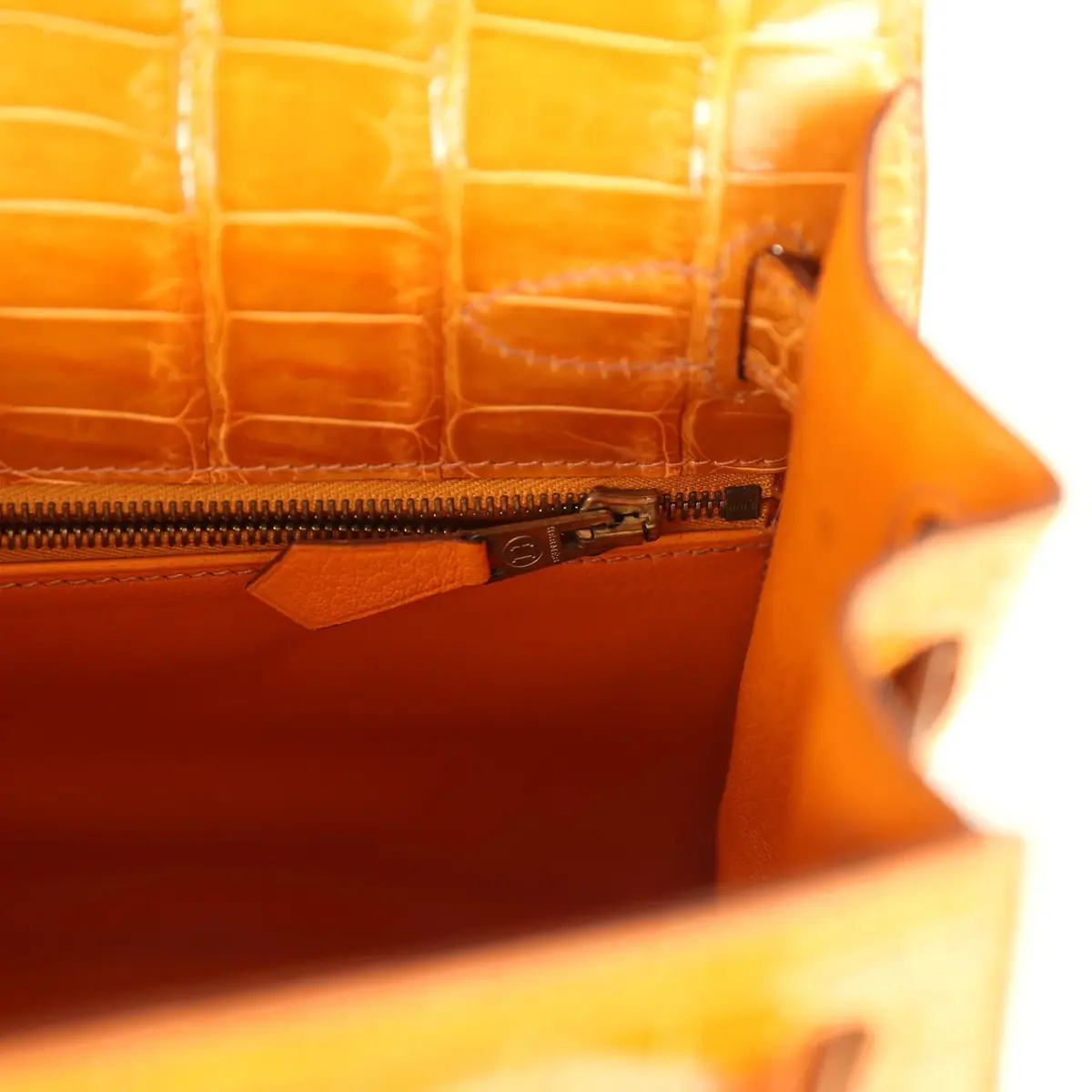 HERMÈS Vintage Hermes Kelly Sellier 28 Saffron Porosus Crocodile Gold Hardware | Thumbnail 9 HERMÈS Vintage Hermes Kelly Sellier 28 Saffron Porosus Crocodile Gold Hardware | Thumbnail 9