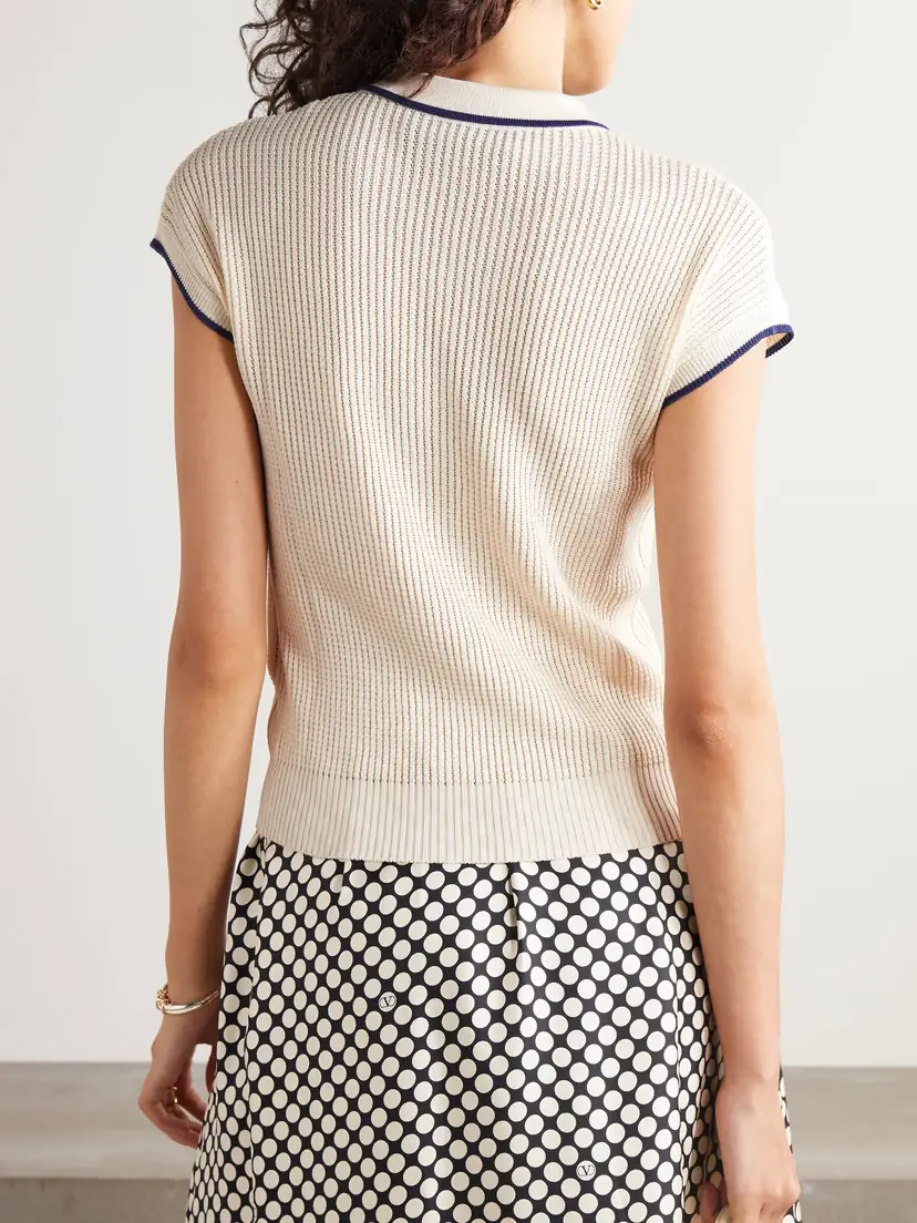 Valentino Garavani Embroidered Waffle-knit Cotton-blend Polo Shirt | Thumbnail 3