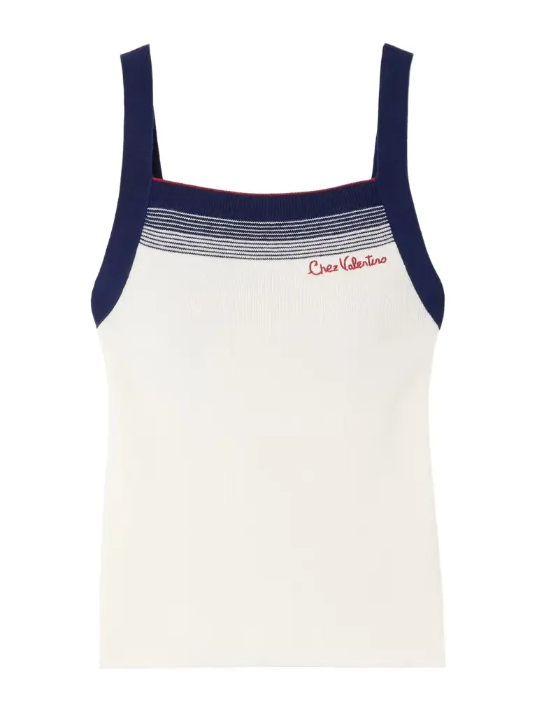 Valentino Garavani Embroidered Striped Wool Tank Top