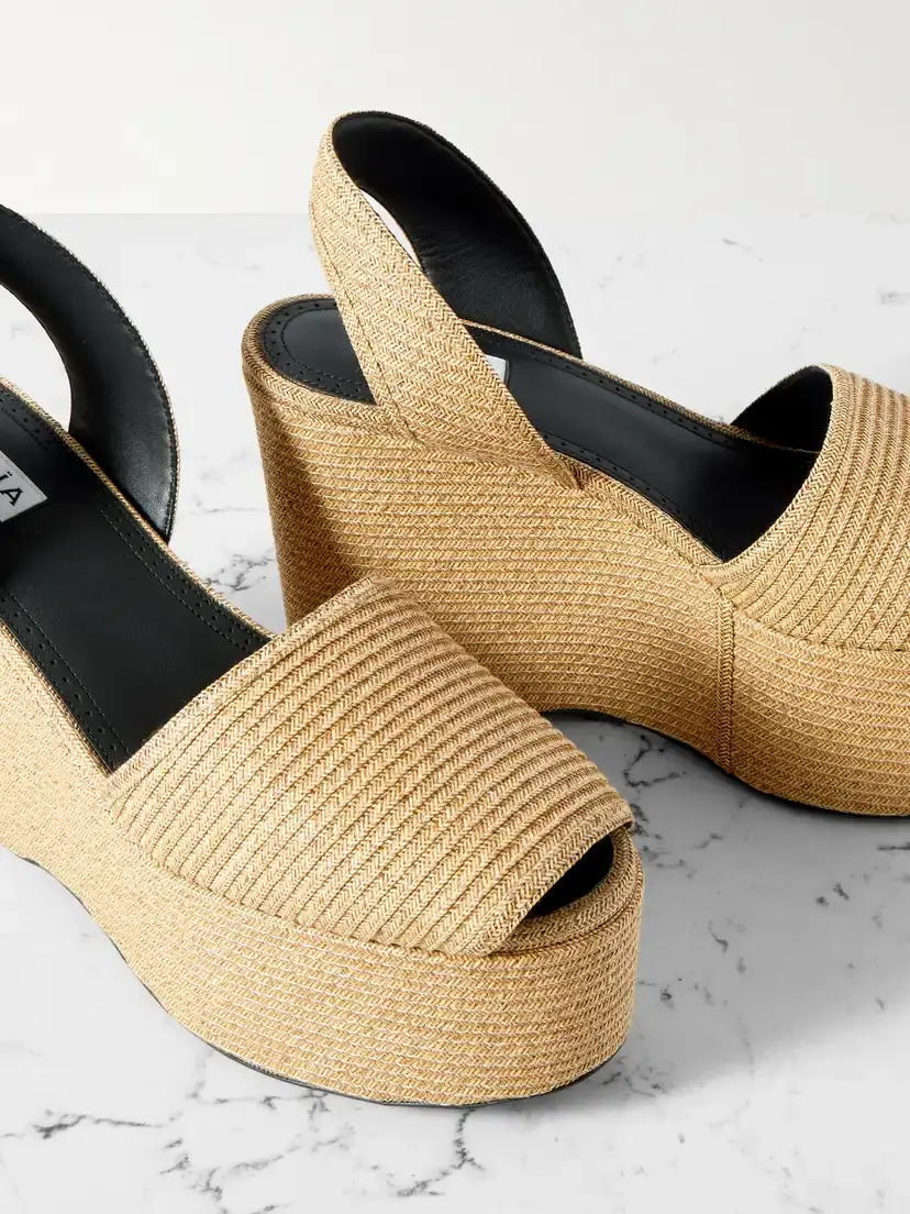 Alaïa Straw Slingback Platform Wedge Sandals | Thumbnail 4 Alaïa Straw Slingback Platform Wedge Sandals | Thumbnail 4