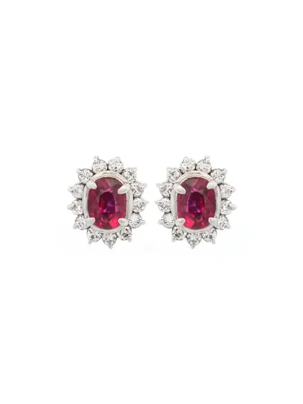 0.70ct Diamond Ruby Platinum Halo Dainty Stud Earrings