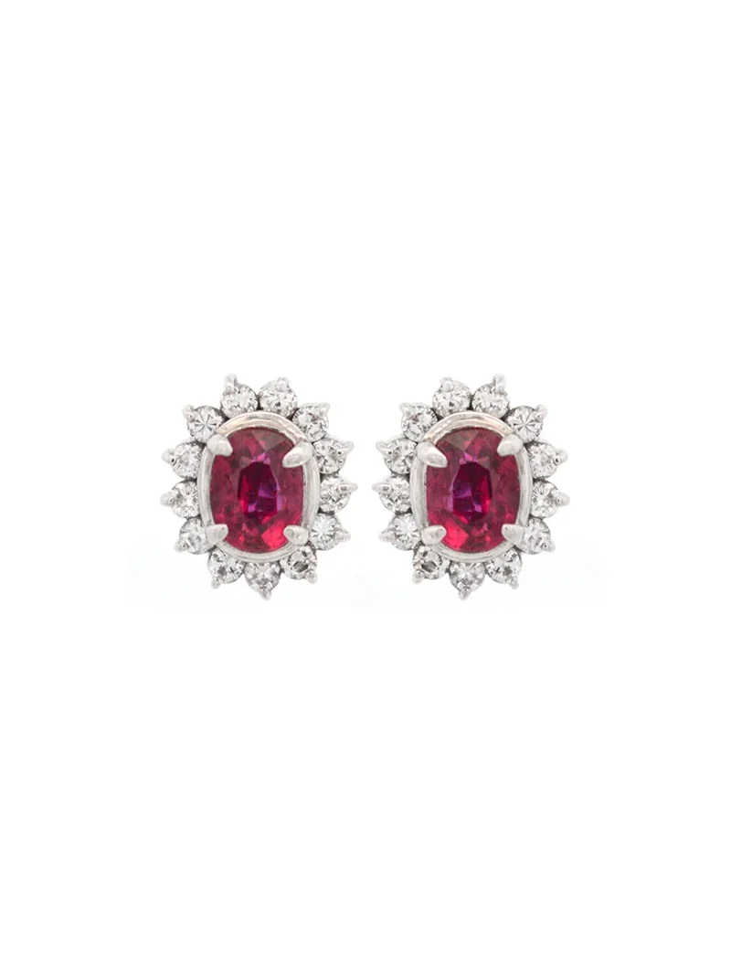0.70ct Diamond Ruby Platinum Halo Dainty Stud Earrings 0.70ct Diamond Ruby Platinum Halo Dainty Stud Earrings