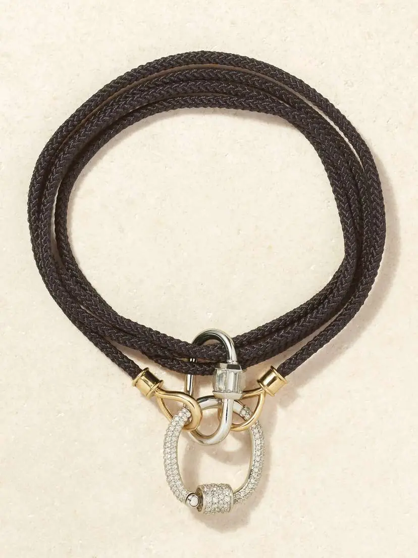 Marla Aaron The String Project 18-karat White Gold, 14-karat Yellow Gold, Cord And Diamond Necklace | Thumbnail 6