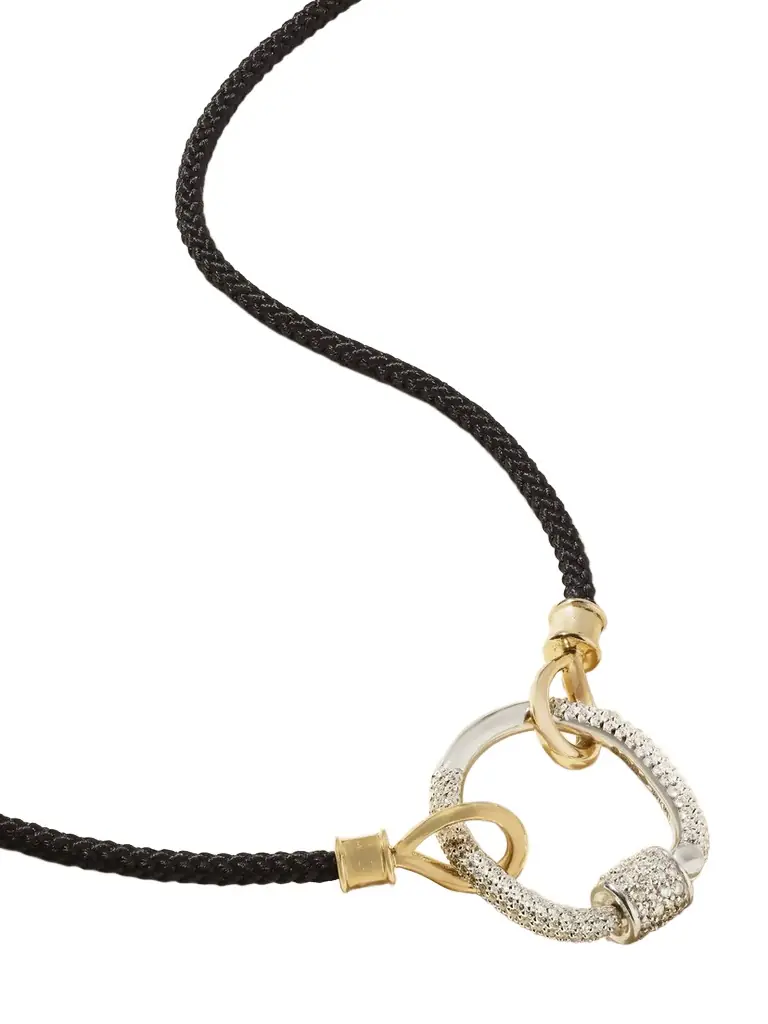 Marla Aaron The String Project 18-karat White Gold, 14-karat Yellow Gold, Cord And Diamond Necklace | Image 1 Marla Aaron The String Project 18-karat White Gold, 14-karat Yellow Gold, Cord And Diamond Necklace | Image 1