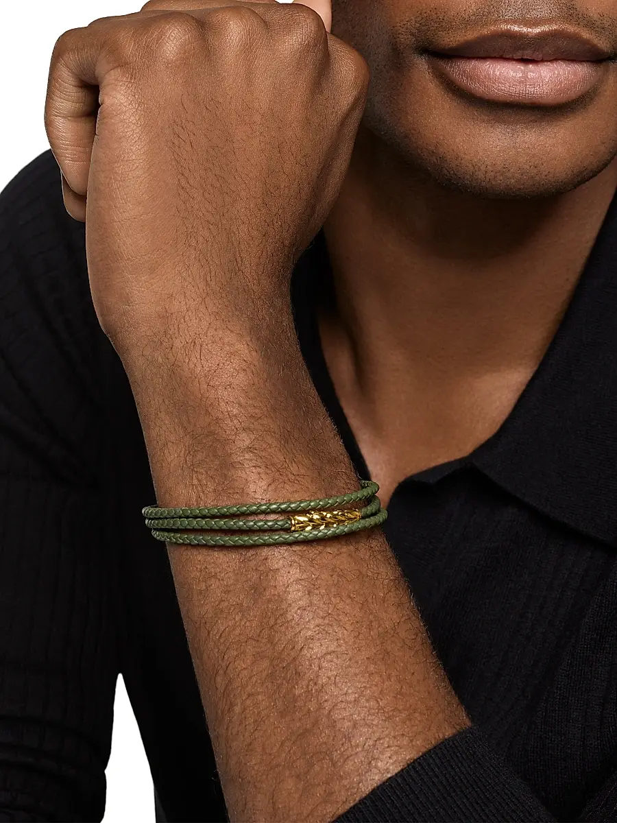 David Yurman Men's Chevron Triple Wrap Bracelet in Leather - Green | Thumbnail 2 David Yurman Men's Chevron Triple Wrap Bracelet in Leather - Green | Thumbnail 2